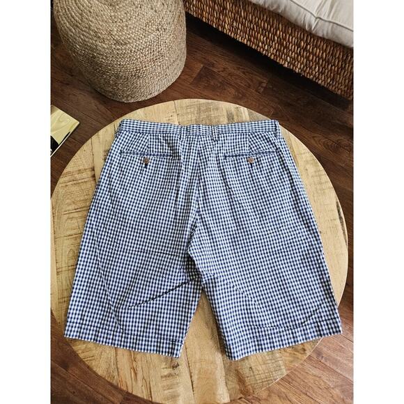 J. Crew Men’s Gingham Check 100% Cotton Flat Front Shorts Size 34 Navy Coastal - Picture 7 of 8